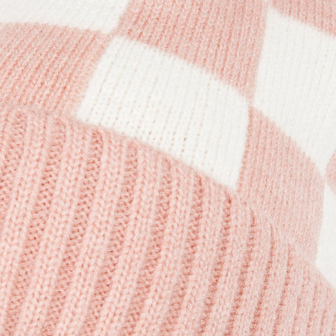 Checkered Pattern Pom Beanie