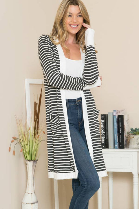 Cerrena Gold Stripe Midi Open Cardigan
