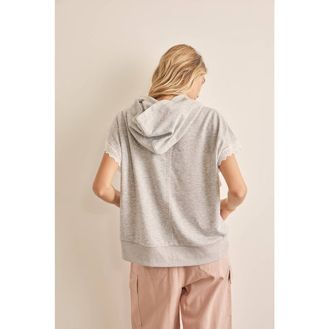 OVERSIZED HOODIE TOP WITH LACE SLEEVED DETAIL