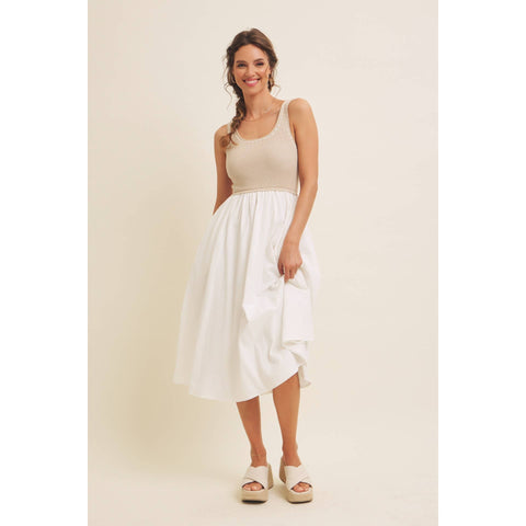 SUPER SOFT RIB TANK WITH COTTON SKIRT MIDI DRESS