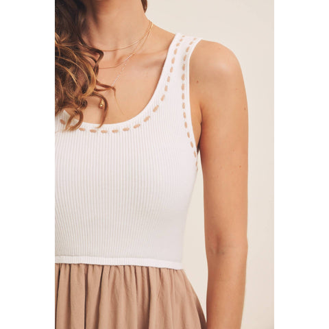 SUPER SOFT RIB TANK WITH COTTON SKIRT MIDI DRESS