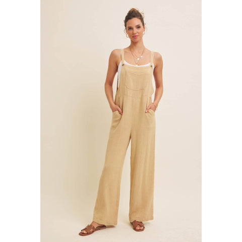 MINERAL-WASHED SUPER SOFT GAUZE WIDE-LEG OVERALL JUMPSUIT