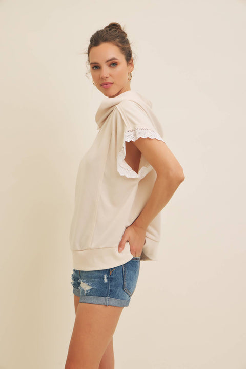 OVERSIZED HOODIE TOP WITH LACE SLEEVED DETAIL