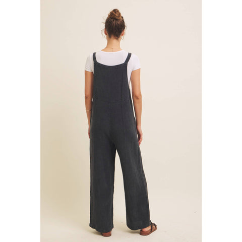MINERAL-WASHED SUPER SOFT GAUZE WIDE-LEG OVERALL JUMPSUIT