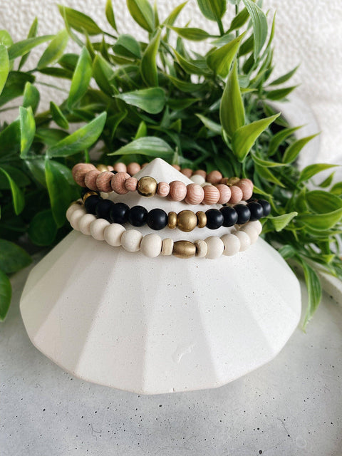 Minimalist Wood + Brass beaded bracelets - 6MM