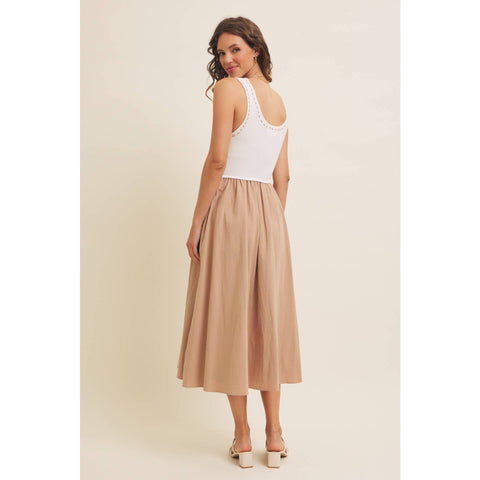 SUPER SOFT RIB TANK WITH COTTON SKIRT MIDI DRESS