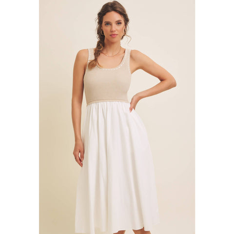 SUPER SOFT RIB TANK WITH COTTON SKIRT MIDI DRESS