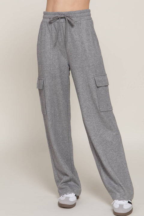 Waistband Drawstring Side Pocket Knit Corduroy Long Pants