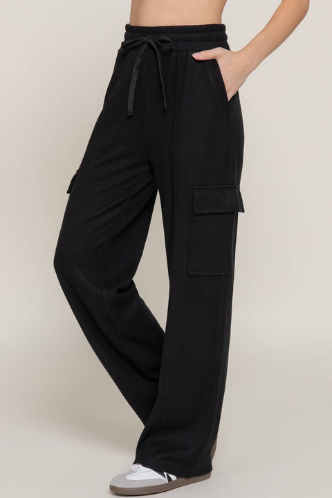 Waistband Drawstring Side Pocket Knit Corduroy Long Pants