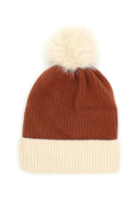 Two Tone Pom Beanie