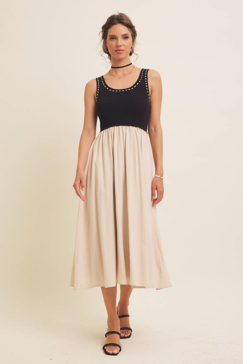 SUPER SOFT RIB TANK WITH COTTON SKIRT MIDI DRESS