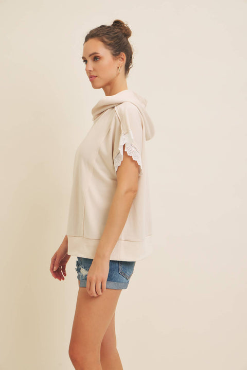 OVERSIZED HOODIE TOP WITH LACE SLEEVED DETAIL