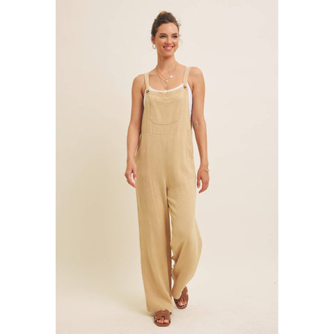 MINERAL-WASHED SUPER SOFT GAUZE WIDE-LEG OVERALL JUMPSUIT