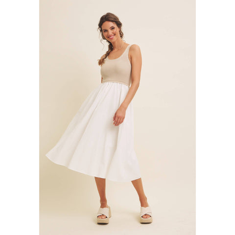SUPER SOFT RIB TANK WITH COTTON SKIRT MIDI DRESS