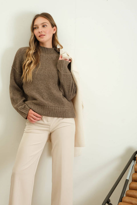 Mari Mock Neck Split Hem Sweater, 2 colors