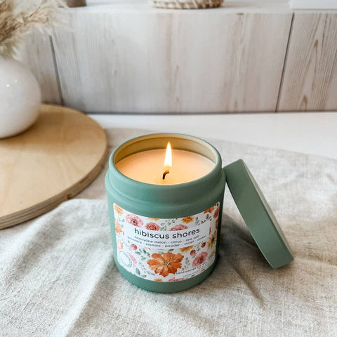 Hibiscus shores | deluxe soy candle tin | spring fragrances