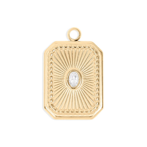 18K Gold PVD Stainless Steel Rectangle Sunburst Crystal Charm