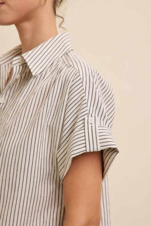 STRIPE BUTTON-DOWN SHIRT WITH ROLLED CUFFS
