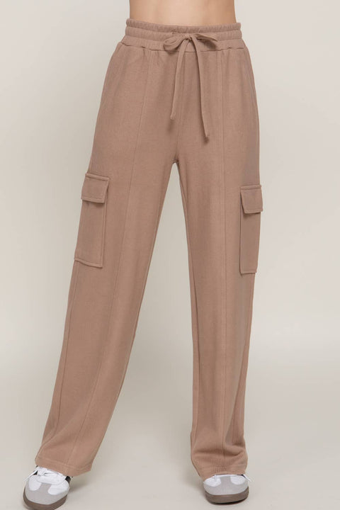 Waistband Drawstring Side Pocket Knit Corduroy Long Pants