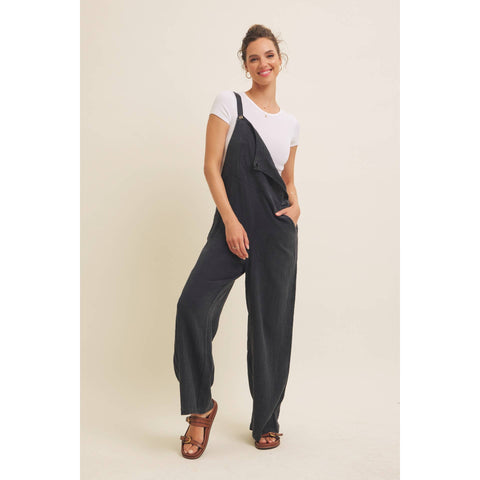 MINERAL-WASHED SUPER SOFT GAUZE WIDE-LEG OVERALL JUMPSUIT