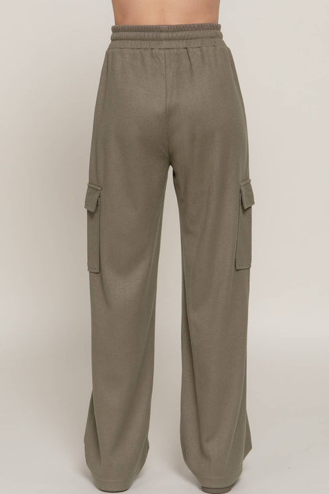 Waistband Drawstring Side Pocket Knit Corduroy Long Pants