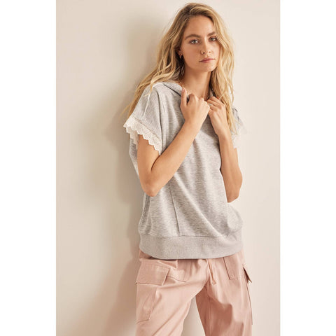 OVERSIZED HOODIE TOP WITH LACE SLEEVED DETAIL