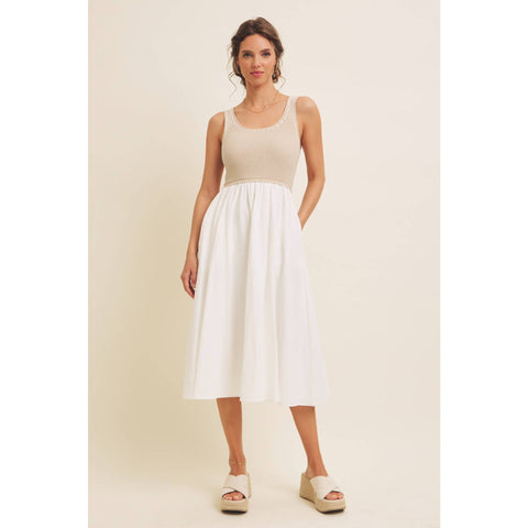 SUPER SOFT RIB TANK WITH COTTON SKIRT MIDI DRESS