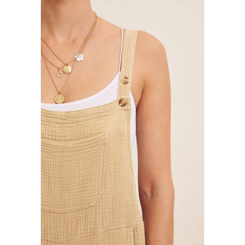 MINERAL-WASHED SUPER SOFT GAUZE WIDE-LEG OVERALL JUMPSUIT