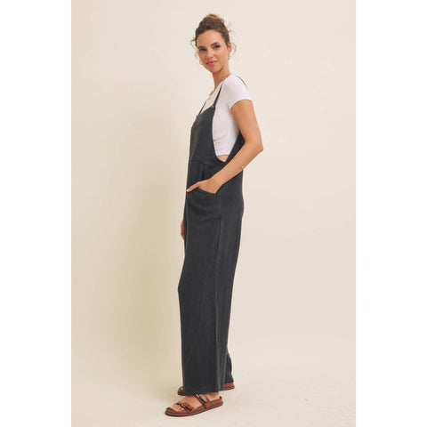 MINERAL-WASHED SUPER SOFT GAUZE WIDE-LEG OVERALL JUMPSUIT