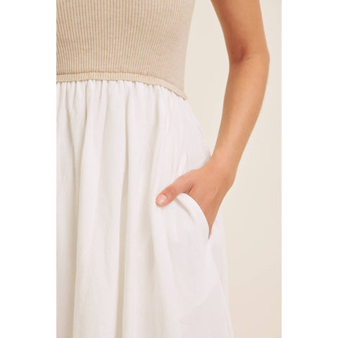 SUPER SOFT RIB TANK WITH COTTON SKIRT MIDI DRESS