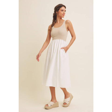 SUPER SOFT RIB TANK WITH COTTON SKIRT MIDI DRESS