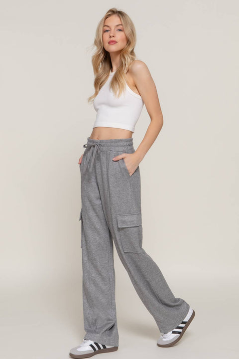 Waistband Drawstring Side Pocket Knit Corduroy Long Pants