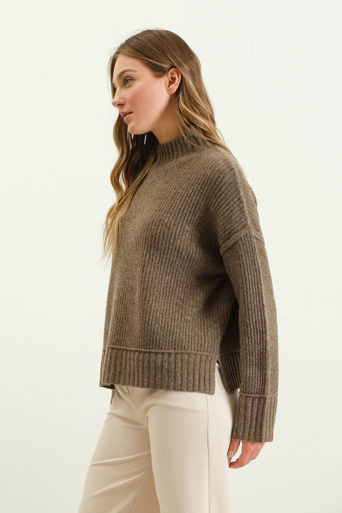 Mari Mock Neck Split Hem Sweater, 2 colors