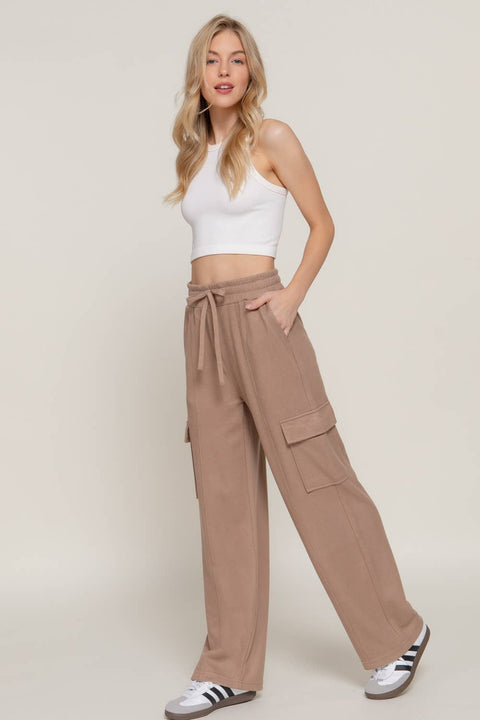 Waistband Drawstring Side Pocket Knit Corduroy Long Pants