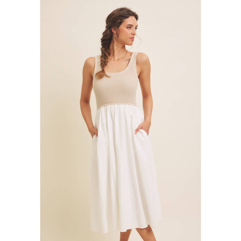 SUPER SOFT RIB TANK WITH COTTON SKIRT MIDI DRESS
