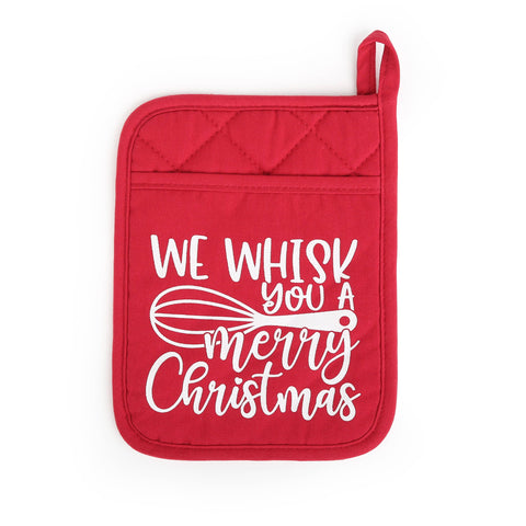 Holiday Pot Holder - Red with White Text