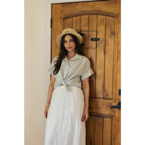 STRIPE BUTTON-DOWN SHIRT WITH ROLLED CUFFS
