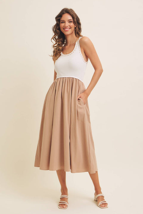 SUPER SOFT RIB TANK WITH COTTON SKIRT MIDI DRESS
