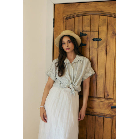 STRIPE BUTTON-DOWN SHIRT WITH ROLLED CUFFS