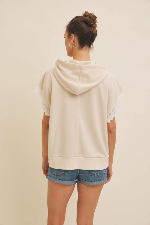 OVERSIZED HOODIE TOP WITH LACE SLEEVED DETAIL