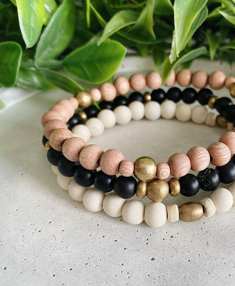 Minimalist Wood + Brass beaded bracelets - 6MM