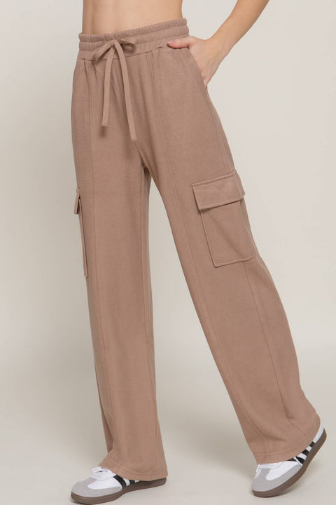 Waistband Drawstring Side Pocket Knit Corduroy Long Pants