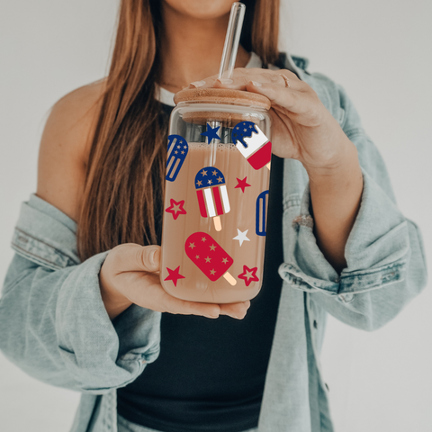 Patriotic Pops | 20 oz Glass Tumbler with Bamboo Lid & Straw