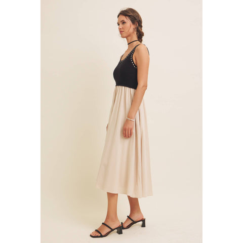 SUPER SOFT RIB TANK WITH COTTON SKIRT MIDI DRESS