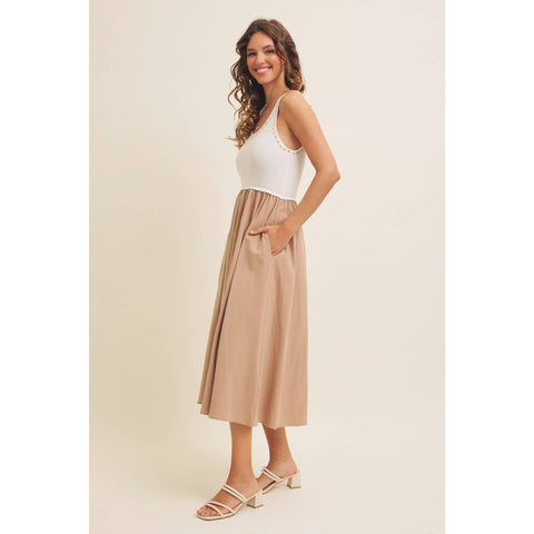 SUPER SOFT RIB TANK WITH COTTON SKIRT MIDI DRESS