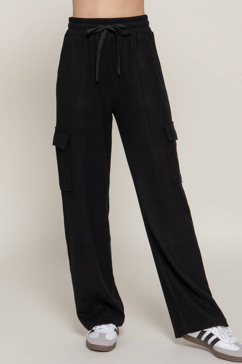 Waistband Drawstring Side Pocket Knit Corduroy Long Pants