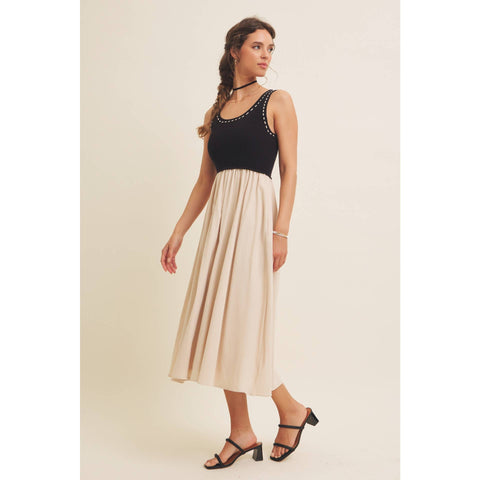 SUPER SOFT RIB TANK WITH COTTON SKIRT MIDI DRESS
