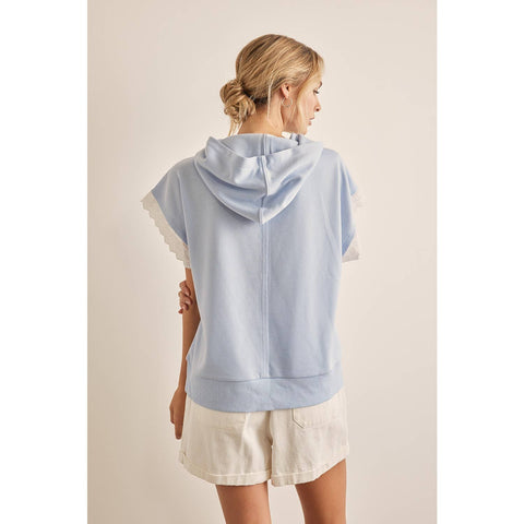 OVERSIZED HOODIE TOP WITH LACE SLEEVED DETAIL
