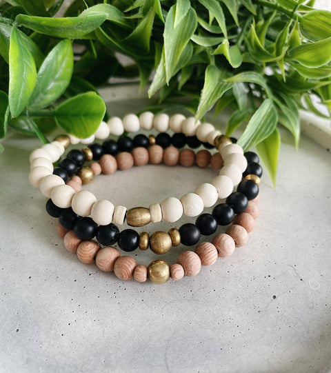 Minimalist Wood + Brass beaded bracelets - 6MM