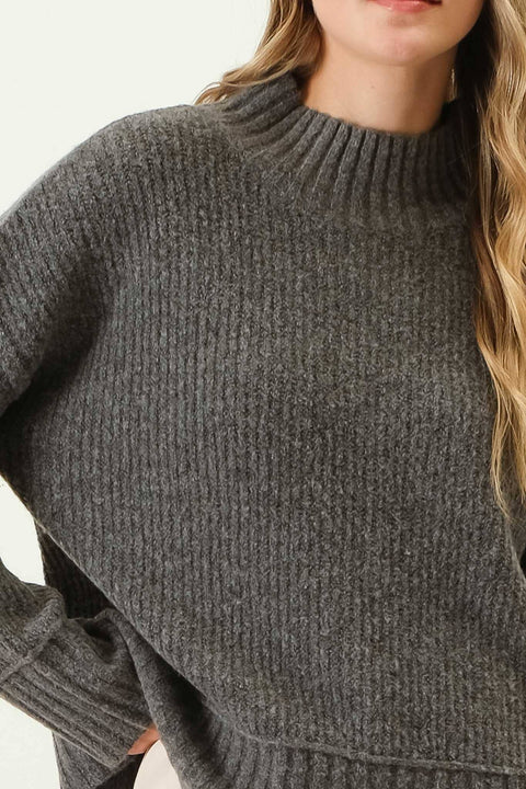 Mari Mock Neck Split Hem Sweater, 2 colors